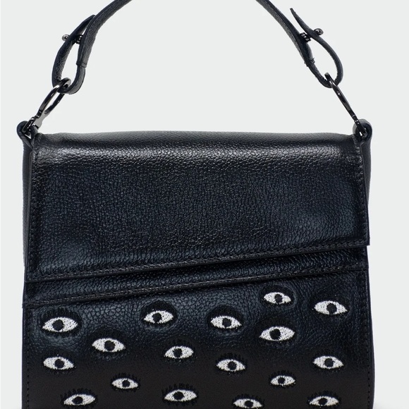 Min & Mon Handbags - Min & Mon Anastasio Micro Crossbody Handbag in Black Leather - All Over Eyes
